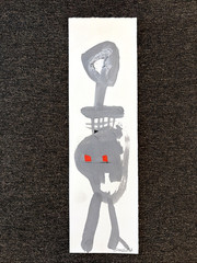 Original 80s Outsider Art Figural Abstract Painting Stuart Buehler 4×13.75″