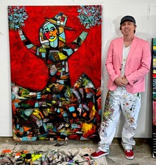 Listed Artist Karl Lubbering Original Oil Painting „Chica Cheerleader“ 4ft x 6ft