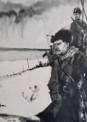 Watercolor Painting Troops Road Litvinov O Original Unframe Wall n1233AAA