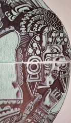 MAYAN ARTWORK-COYOLXAUHQUI -PRISON MADE, 4 SECTIONS, OWNER FRAME PREFERENCE.