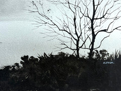 Misty Water Landscape 9 x 13 3/4 Watercolor Painting-William Senior