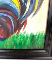 Barbara Bardin Signed Original Colorful Painting of Rooster Chicken 12 x 10″
