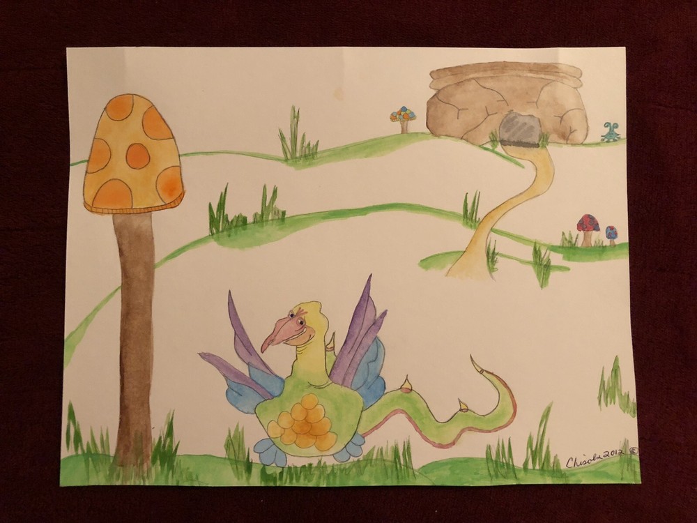 Dragon Watercolor Print-Posing in The Neighborhood – 8 1/2″ x 11″ Print