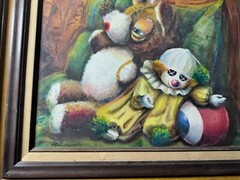 Vintage „Still Life With Dolls Scene“ Oil Painting – Signed And Framed
