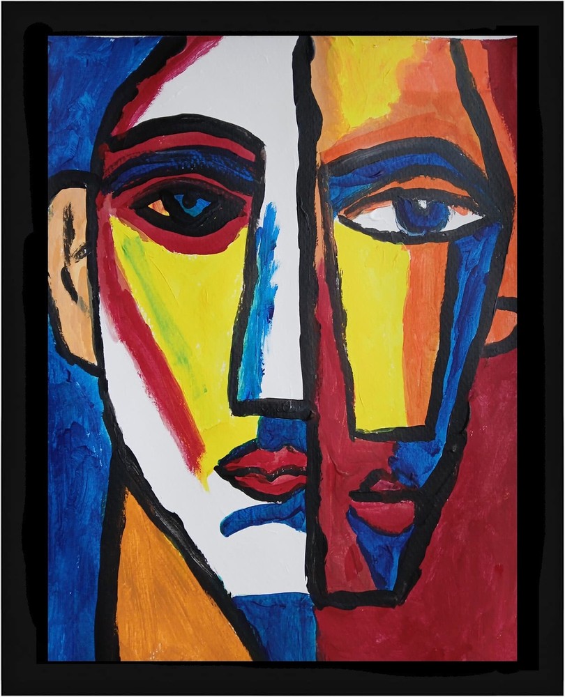 Abstract/Expressionism 11×14 Cubic Two Faces Signed Modern Street Art Painting