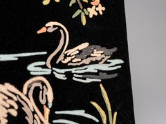 Pair of Unframed Vintage Paint By Number Velvet Board Painting Swans in Lake PBN