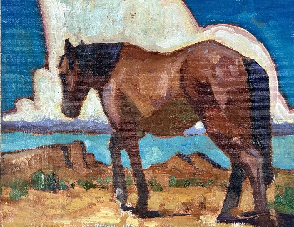 MQ1751 Hand-Painted Oil Painting Horse by the River Canvas Wall Art