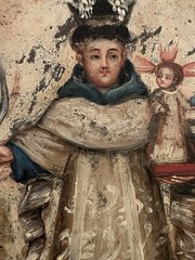 19th Century Retablo Religious Mexican Oil Tin Painting Saint Anthony of Padua