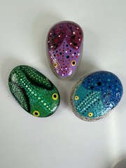 Hand Painted Frog River Rock Original Art Paper Weight Painted Art Gift 3 PCS