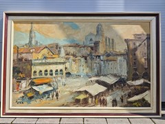 Josep Roca Sastre 1928-1997 Spain Cityscape XXL 140×90 cm Signed