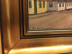 Ulrichsen, Theodor (1905-1970) Sdr. Magleby Cityscape Oil Painting 45 x 38 cm