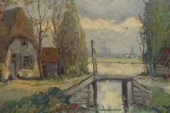 Oil Painting Kate At River ° Home At Shore ° Holland Belgium? Unreadable Signed