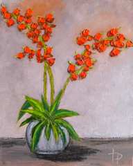 Orange Flowers Oil Painting Original Textured Wall Art Canvas 8×10” Potted Plant