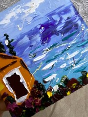 Amalfi Coast Painting Italy Original Art Positano Oil Impasto Wall Art 4 x 4 in