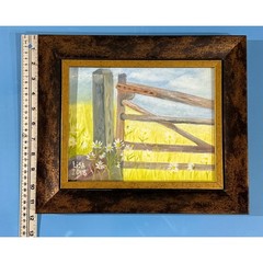 Country Gate with Daisy Flowers Medium Oils by Artist Lisa Coleman 13.5×11.5