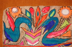 VTG 1960S MEXICAN AMATE BARK PAPER BURLAP FRAMED BIRD FLOWER FOLK ART PAINTING 3