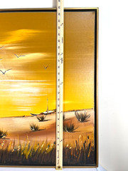 Vtg C. ROBERTS Mid Century Canvas Oil Painting Framed Signed Birds Boat Seascape
