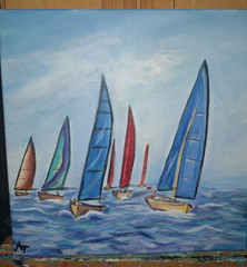 Racing Sails Original Acrylic Canvas Painting 12x12x2