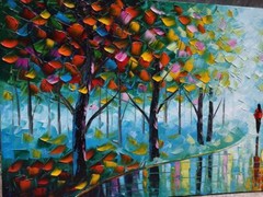 Landscape Oil Painting On Canvas Textured Tree Art Wall Handmade 3D 24x48inch