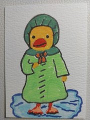 GAT Original Painting Whimsical Animals DUCK Artwork 3.5X2.5 ACEO Art Gift