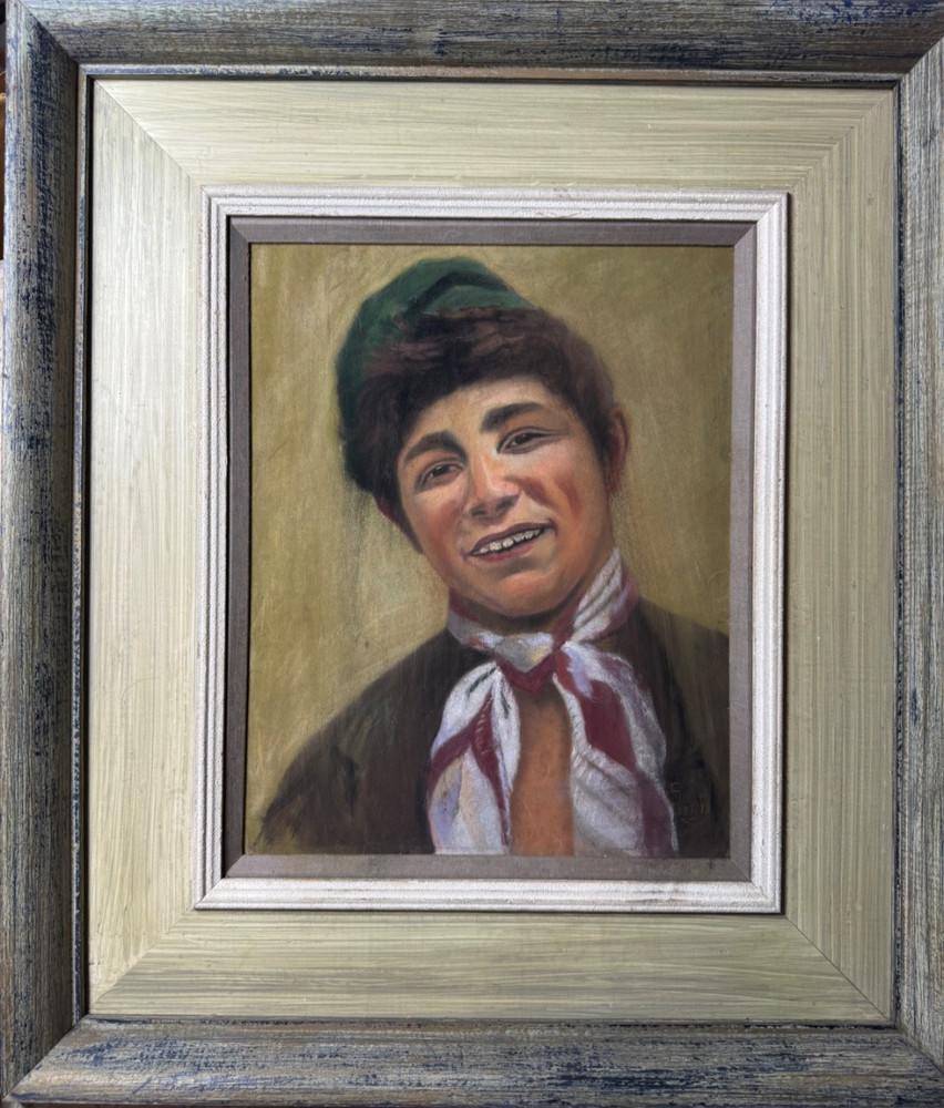 Vintage G Cienti „Portrait Of A Young Man“ Pastel Painting – Signed/Framed