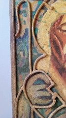 Vintage Jesus Christ Abstract Painting with Cord Detail on 11″ x 14″ Hardboard