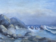 IMPRESSIONIST ANONYMOUS SEASIDE ROCK SURF WAVES COAST MARITIME 68.5X31CM