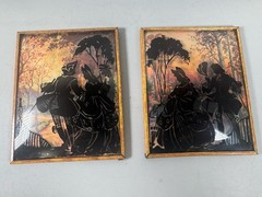 Vintage Colonial Courting Silhouette Wall Art Plaques Set of 2 5×4”