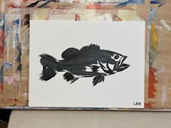 Laeknapes Abstract Art 12X16 Canvas Expressionist Decor Monochromatic Bass Fish