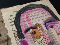 Man Portrait Painting Original Unique Paintly Naive Pink Collage Art Miz Katie