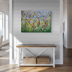 Original Texas Wildflower Painting 40×30 Textured Floral Canvas Wall Art