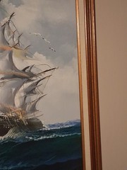 Canvas Painting Clipper Ship Nautical Frame Large Signed Very Nice