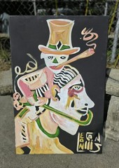 VTG LEON COLLINS Folk Art Painting Outsider Art Original Texas Artist Surreal
