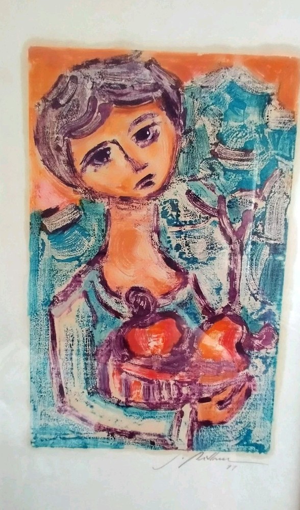 Rare vintage picture in frame watercolor, 30×47 cm