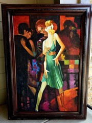 Rare Sandra J. Campbell Framed Large Original Oil Painting Dancing 44″x32″ Art