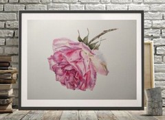 HYPERREALISM FLOWERS Dark PINK Rose Original Arts Painting Floral Woman Gift A4