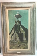 32×20 Dottie Burton Original Painting Silver City Idaho Church Western Ghost