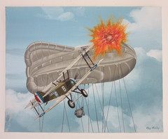 Raymond Waddey Painting WWI British RAF Sopwith Camel Balloon Buster, 16″x20″
