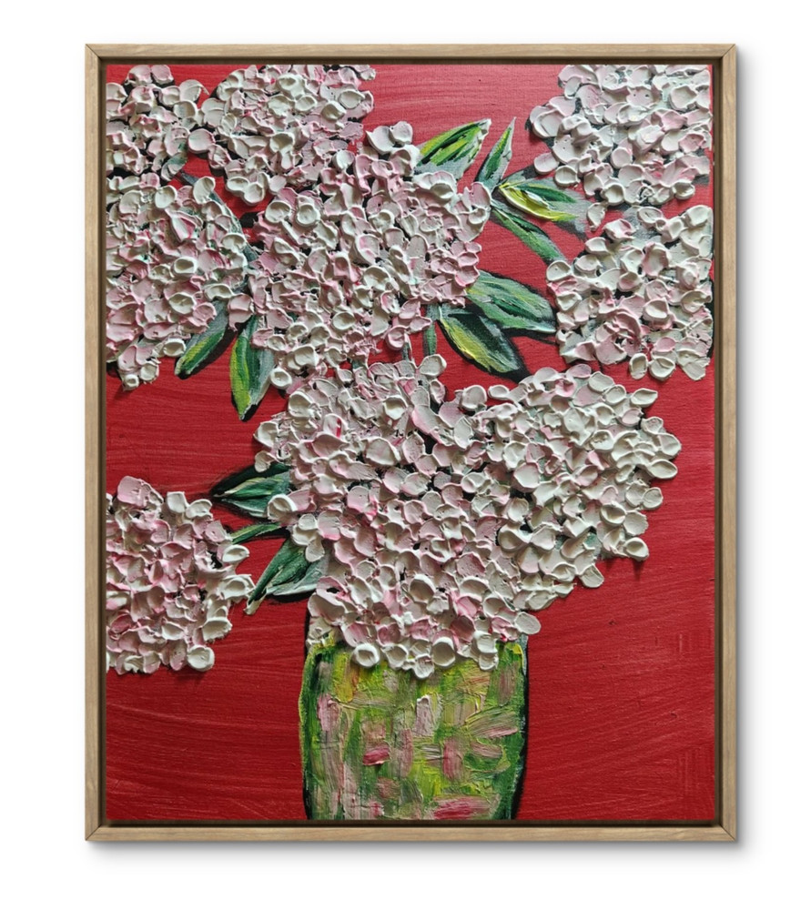 Pink. Hydrangeas Impasto Art 16X20 Canvas Acrylic Textured Bold Colorful