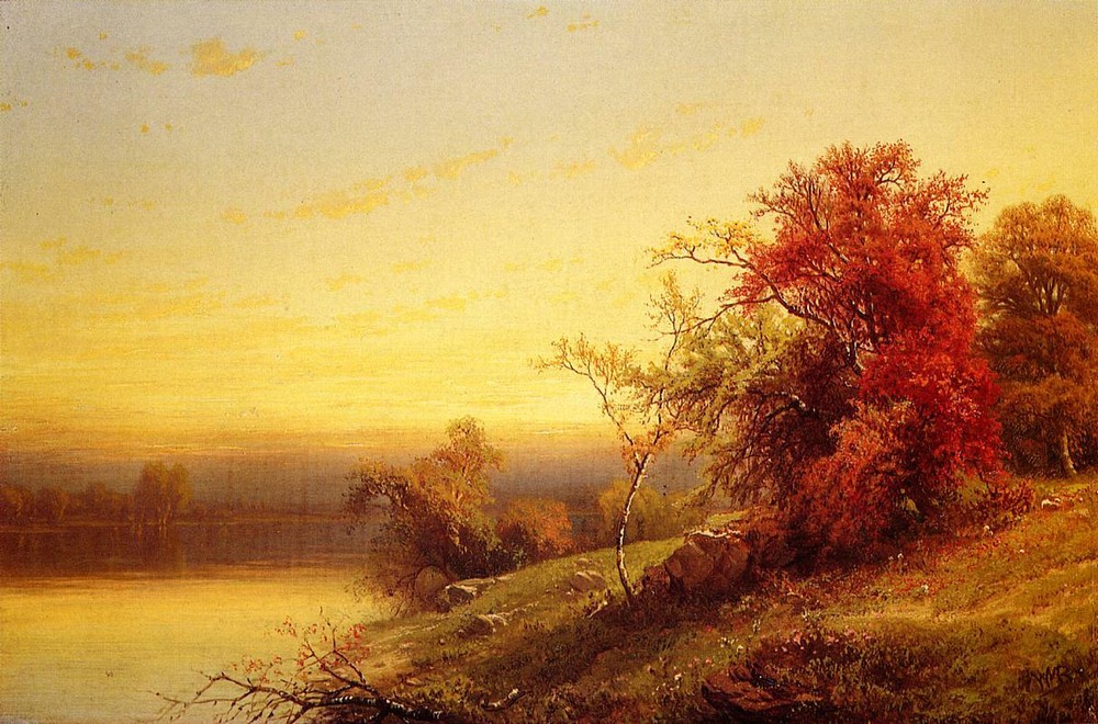 Oil painting river sunrise Autumnal-Landscape-William-Mason-Brown art