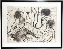 ROBERT BEAUCHAMP 20th c. American MIXED MEDIA DRAWING Women & Elephants