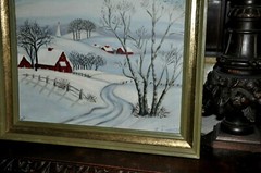 Antique Americana Snow scape Original artwork is signed H Lussier dated 1944