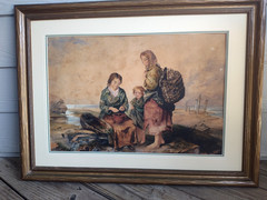 Very Nice Antique Continental Genre Scene Watercolor