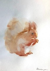 Red Squirrel, Animal, Watercolor artwork, Handmade, Original painting on paper