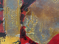 LARGE RED ABSTRACT ASIAN CALLIGRAPHY OIL PAINTING 3D PLASTER CHINESE JAPANESE