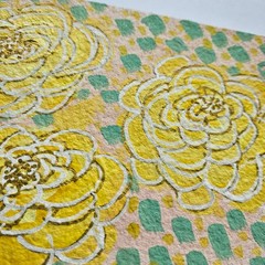 5×7 small abstract spring floral painting yellow golden peach cottagecore granny