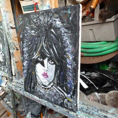 PAUL STANLEY star singer guitarist KISS painting original 8×10 signed by Crowell