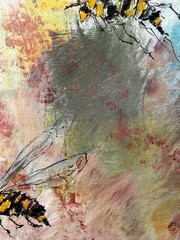 SAMATOWIC Original Bees Abstract 12×16 Expressionism Signed Art Decor 294