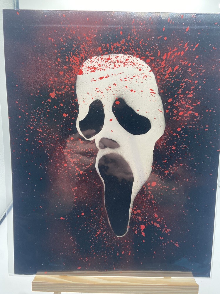 Original Handmade Ghostface-Inspired Spray Paint Art 11×14 Horror Decor
