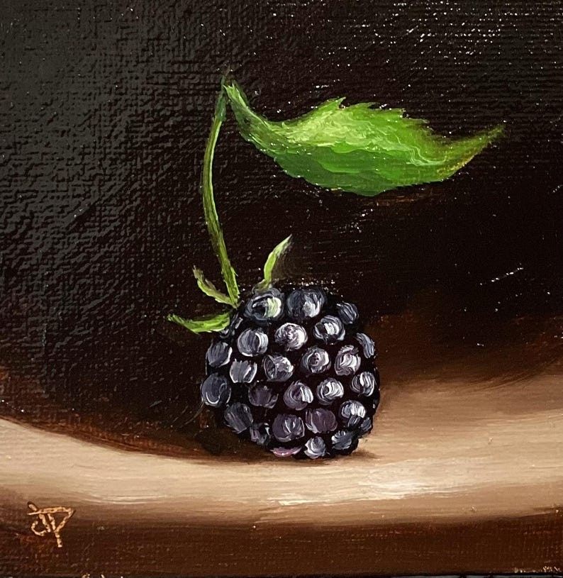 Little Blackberry Original still life Oil Painting, by Jane Palmer Art